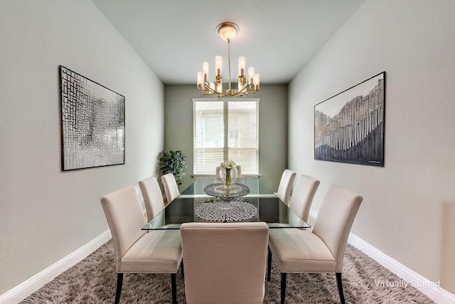 7804 Caddo Cv, Mckinney, TX 75071 - carpeted dining space with a chandelier and baseboards