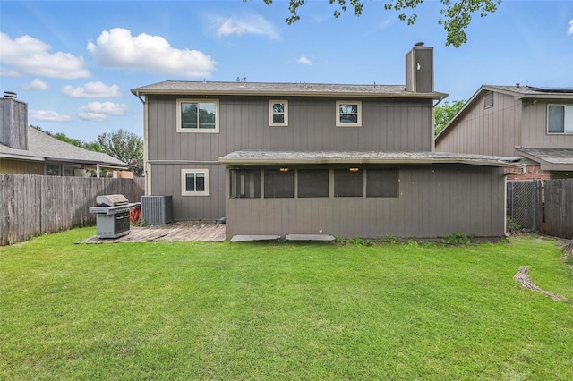 4841 Woodstock Dr, Fort Worth, TX 76137 - back of house with cooling unit, a chimney, and a patio area