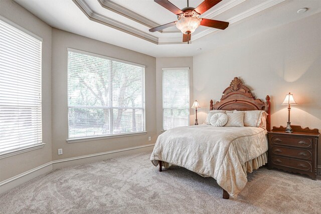 12332 Green Ash Dr, Fort Worth, TX 76244 - bedroom featuring ornamental molding, light carpet, a raised ceiling, and baseboards