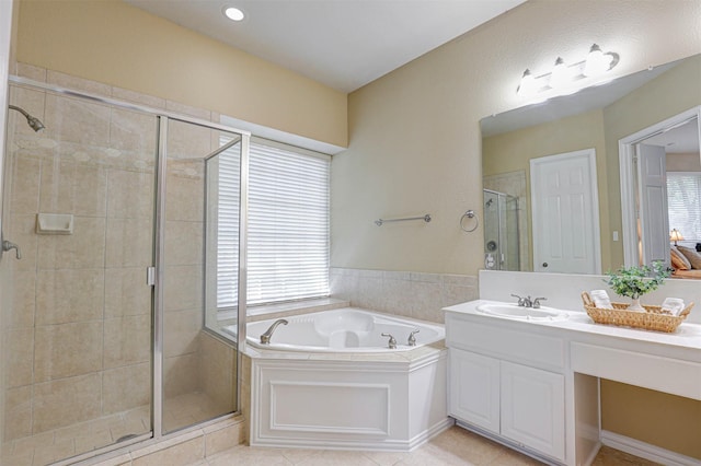 12332 Green Ash Dr, Fort Worth, TX 76244 - full bath with a shower stall, a bath, vanity, and tile patterned flooring