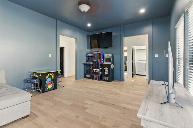 3320 S Fm 548, Royse City, TX 75189 - living area featuring wood finished floors, washer / dryer, and recessed lighting