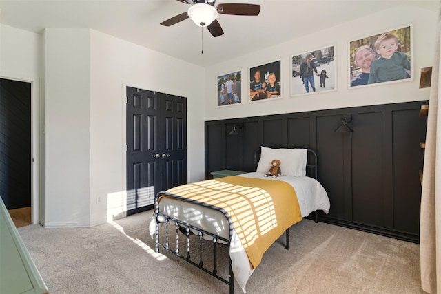 3320 S Fm 548, Royse City, TX 75189 - bedroom featuring light colored carpet, a closet, a decorative wall, and ceiling fan