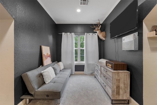 306 Winding Creek Ln, Mcgregor, TX 76657 - sitting room with carpet floors, ornamental molding, baseboards, a textured wall, and recessed lighting