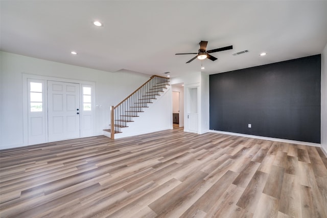 488 Klas Rd, Sherman, TX 75092 - entrance foyer featuring stairs, light wood finished floors, ceiling fan, and recessed lighting