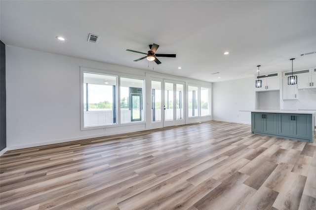 488 Klas Rd, Sherman, TX 75092 - unfurnished living room with ceiling fan, light wood-style flooring, and recessed lighting