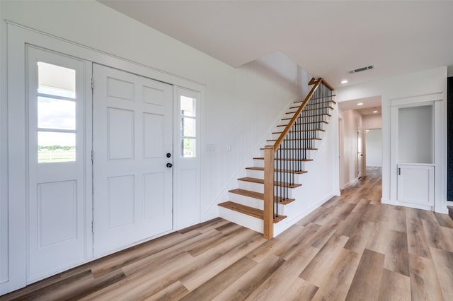 488 Klas Rd, Sherman, TX 75092 - foyer entrance with stairway, light wood-style flooring, and recessed lighting