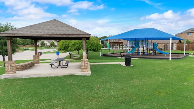 community play area with a gazebo