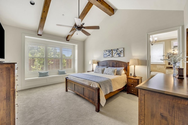 bedroom with multiple windows, light carpet, and a ceiling fan