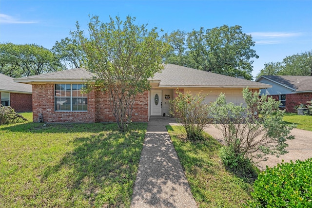 4627 Lexington St, Bellmead, TX 76705 - ranch-style home with concrete driveway, an attached garage, a front yard, and roof with shingles