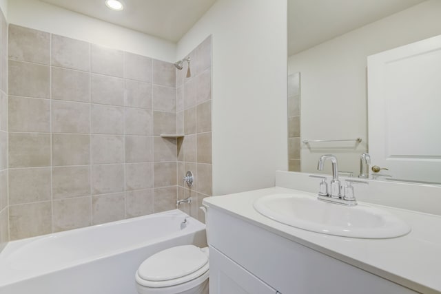 506 Stagg St, Mckinney, TX 75069 - bathroom featuring toilet, vanity, tub / shower combination, and recessed lighting