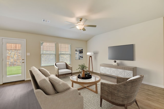 506 Stagg St, Mckinney, TX 75069 - living area featuring ceiling fan, wood finished floors, and baseboards