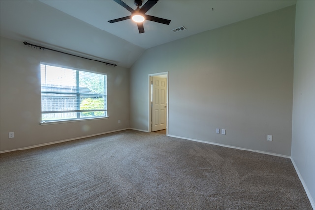 4356 Mountain Crest Dr, Fort Worth, TX 76123 - unfurnished room featuring a ceiling fan, carpet flooring, lofted ceiling, and baseboards