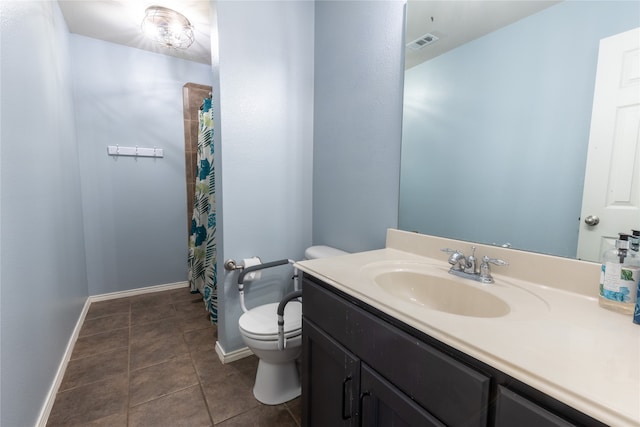 4356 Mountain Crest Dr, Fort Worth, TX 76123 - bathroom with toilet, tile patterned floors, vanity, baseboards, and a shower with shower curtain
