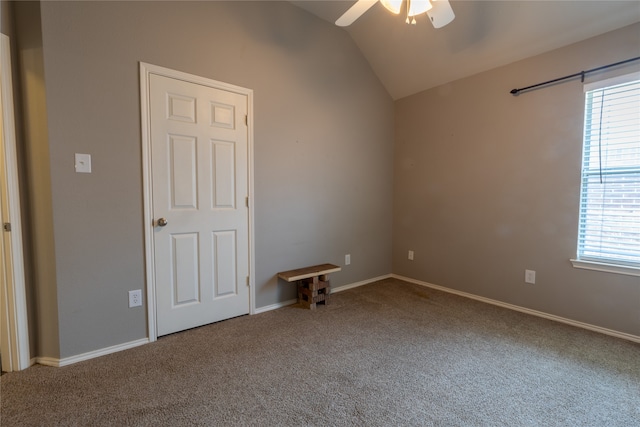 4356 Mountain Crest Dr, Fort Worth, TX 76123 - carpeted empty room with ceiling fan, vaulted ceiling, and baseboards