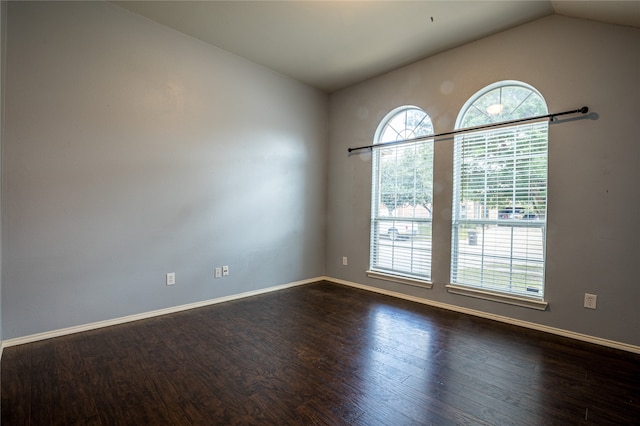 4356 Mountain Crest Dr, Fort Worth, TX 76123 - empty room with lofted ceiling, dark wood-type flooring, and baseboards