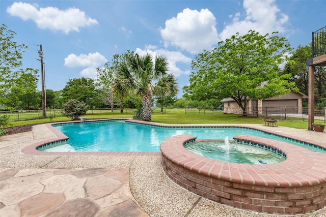 view of pool with a pool with connected hot tub