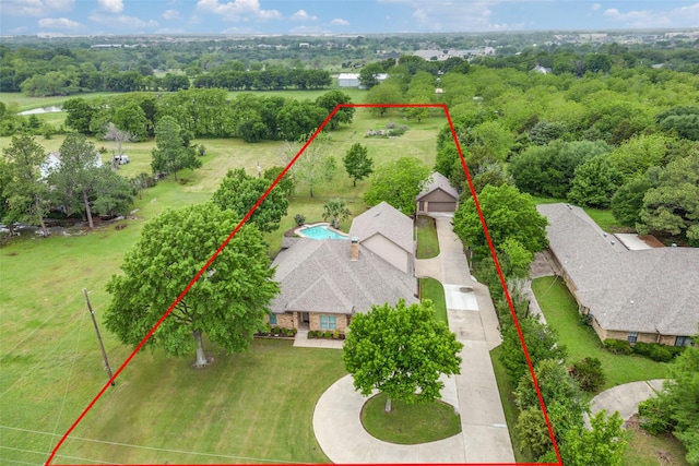 view from above of property with property parcel outlined