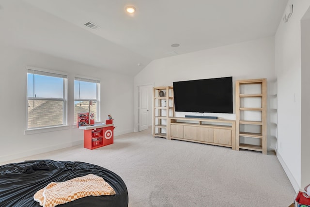 601 Wilderness Point Ln, Anna, TX 75409 - living area featuring lofted ceiling, carpet, and baseboards