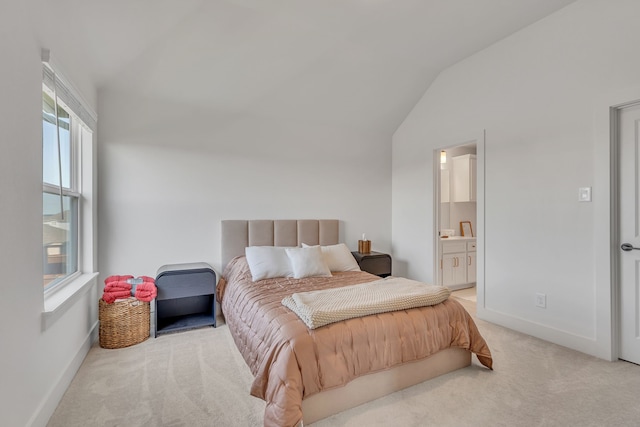 601 Wilderness Point Ln, Anna, TX 75409 - carpeted bedroom featuring vaulted ceiling, baseboards, and ensuite bath
