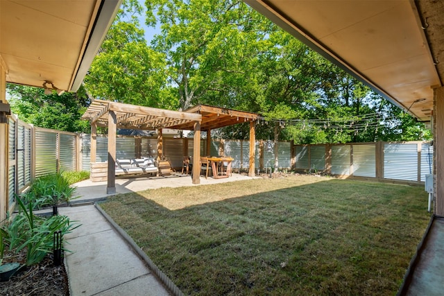 view of yard featuring a pergola and a patio