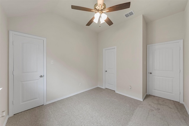 425 Tobin Dr, Seagoville, TX 75159 - unfurnished bedroom with lofted ceiling, light colored carpet, baseboards, and a ceiling fan