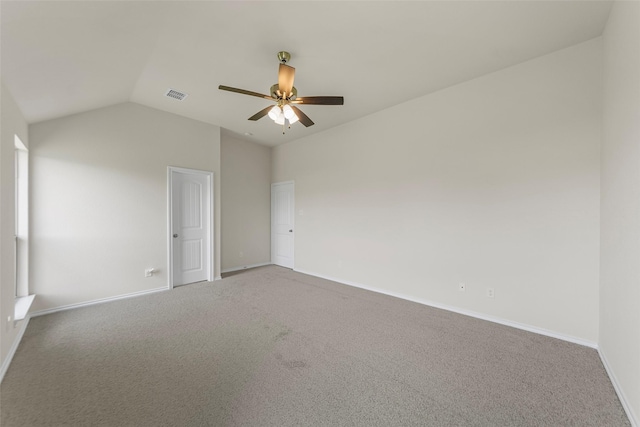 425 Tobin Dr, Seagoville, TX 75159 - carpeted empty room with vaulted ceiling, a ceiling fan, and baseboards