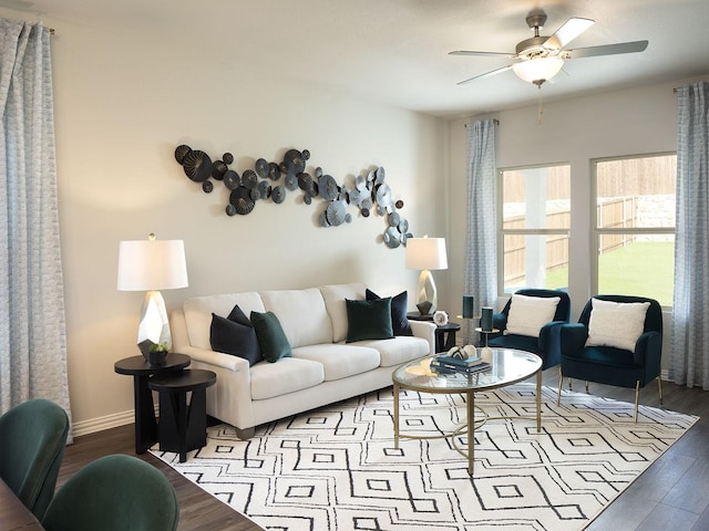 514 Willet Dr, Mckinney, TX 75069 - living area with wood finished floors, a ceiling fan, and baseboards