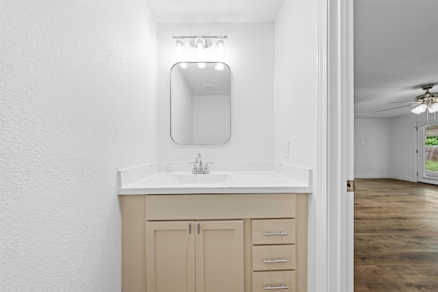 1720 Bagby Ave, Waco, TX 76706 - bathroom with vanity, wood finished floors, and ceiling fan