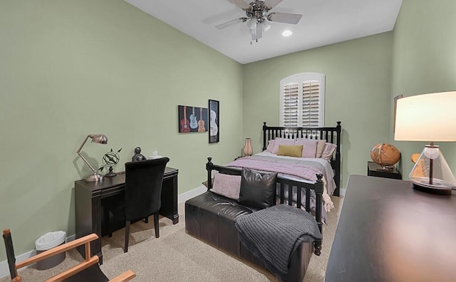 8416 Spicewood Springs Rd, Waco, TX 76633 - carpeted bedroom with baseboards, ceiling fan, and recessed lighting