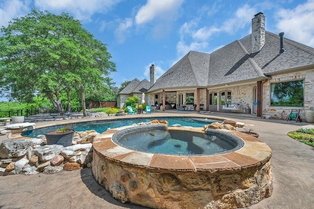 8416 Spicewood Springs Rd, Waco, TX 76633 - view of pool featuring a patio area, fence, and a pool with connected hot tub