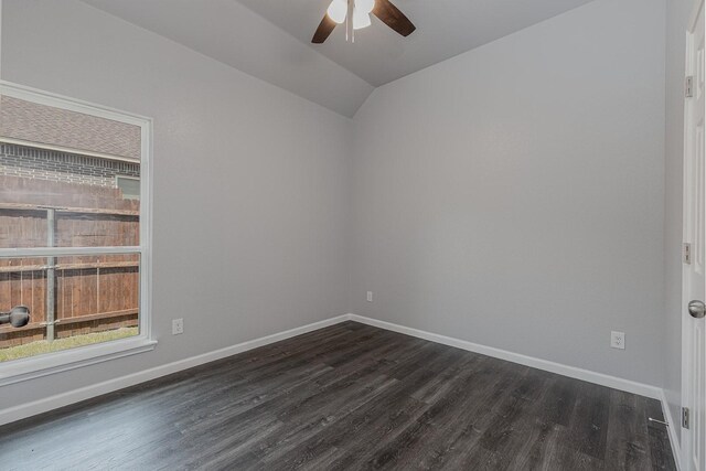 1435 Vine St, Weatherford, TX 76086 - unfurnished room featuring ceiling fan, dark wood finished floors, and vaulted ceiling