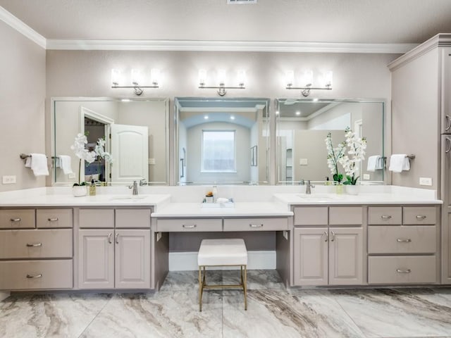 3917 W 6th St, Fort Worth, TX 76107 - bathroom with ornamental molding and vanity