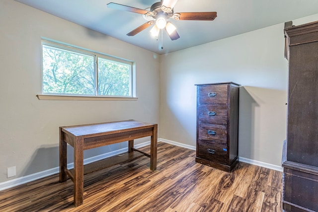 2218 Archer Trl, Denton, TX 76209 - office area with wood finished floors, baseboards, and ceiling fan