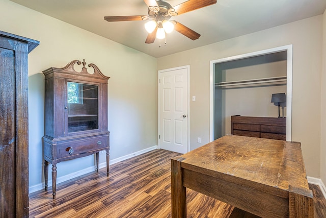 2218 Archer Trl, Denton, TX 76209 - office with dark wood-style flooring, baseboards, and ceiling fan