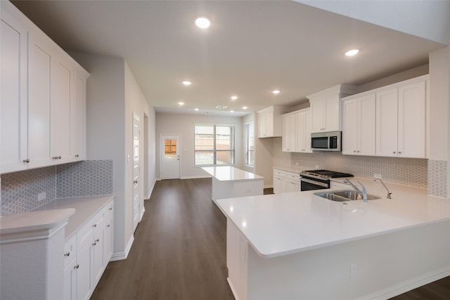 4118 Beale St, Heartland, TX 75114 - kitchen with appliances with stainless steel finishes, a sink, dark wood-style floors, light countertops, and recessed lighting