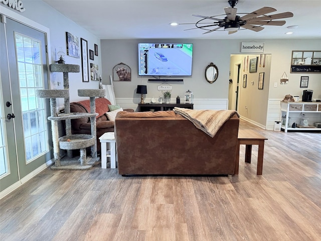 108 Martha Dr, Winnsboro, TX 75494 - living room featuring wood finished floors, a ceiling fan, and recessed lighting