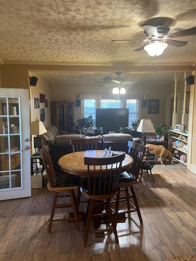 1106 Payne, Olney, TX 76374 - dining room featuring wood-type flooring and ceiling fan