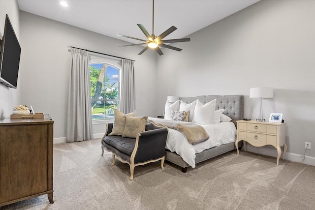 10031 Tumbling Trl, Waco, TX 76657 - bedroom with light carpet, baseboards, ceiling fan, and recessed lighting