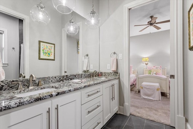 10031 Tumbling Trl, Waco, TX 76657 - full bath featuring ceiling fan, tile patterned flooring, ensuite bath, and double vanity