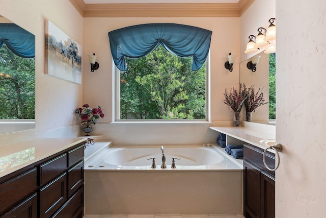 2051 E Oak Shores Dr, Cross Roads, TX 76227 - full bath featuring healthy amount of natural light, a garden tub, and crown molding