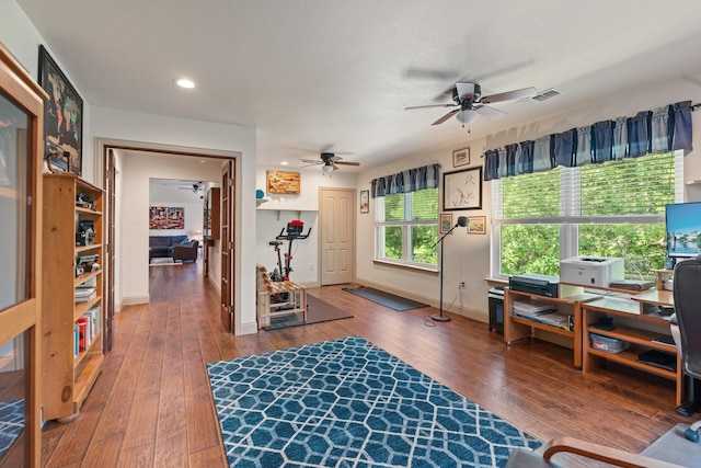 2051 E Oak Shores Dr, Cross Roads, TX 76227 - interior space with a ceiling fan, wood-type flooring, baseboards, and recessed lighting
