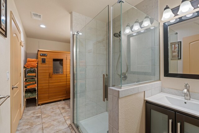 2051 E Oak Shores Dr, Cross Roads, TX 76227 - full bathroom with a shower stall, tile patterned floors, and vanity