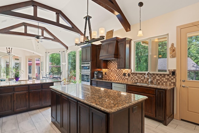 2051 E Oak Shores Dr, Cross Roads, TX 76227 - kitchen with a sink, plenty of natural light, ceiling fan, and white dishwasher