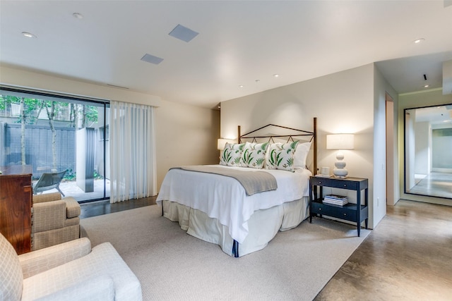 4335 Travis St, Dallas, TX 75205 - bedroom with finished concrete flooring, access to outside, and recessed lighting