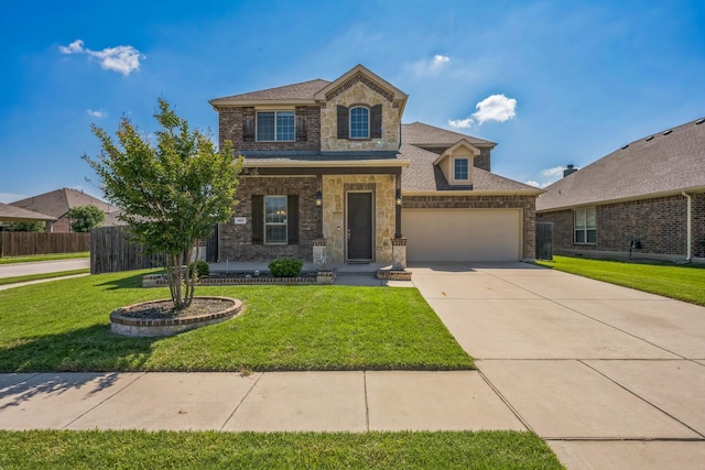 301 Harcourt Ave, Mckinney, TX 75072 - view of front of house with brick siding, concrete driveway, a shingled roof, and stone siding