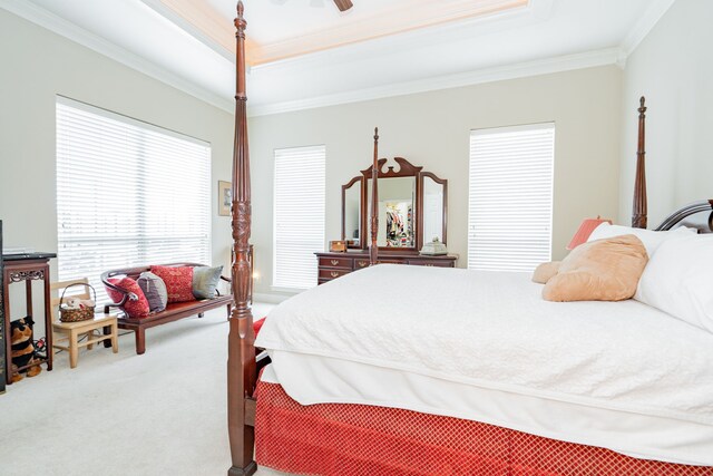 120 Saint Francis Ln, Mabank, TX 75156 - bedroom featuring carpet floors, crown molding, a raised ceiling, and ceiling fan