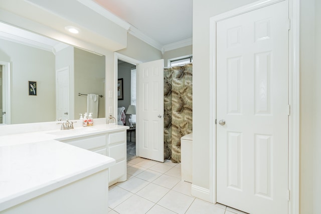120 Saint Francis Ln, Mabank, TX 75156 - ensuite bathroom with ornamental molding, vanity, and tile patterned floors