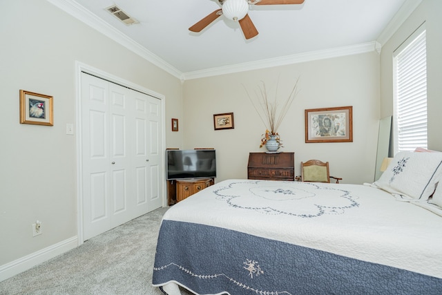 120 Saint Francis Ln, Mabank, TX 75156 - carpeted bedroom with ornamental molding, a closet, and ceiling fan