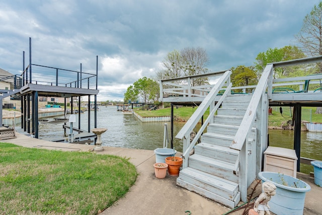 120 Saint Francis Ln, Mabank, TX 75156 - dock area with a water view, boat lift, and stairway