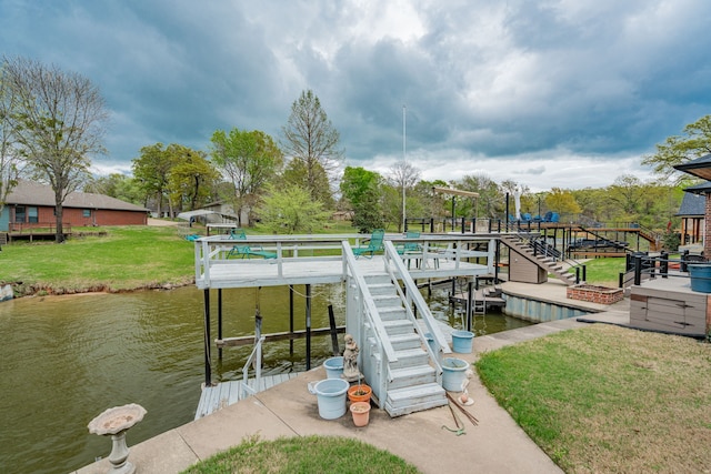 120 Saint Francis Ln, Mabank, TX 75156 - dock area featuring a water view, a lawn, boat lift, and stairway